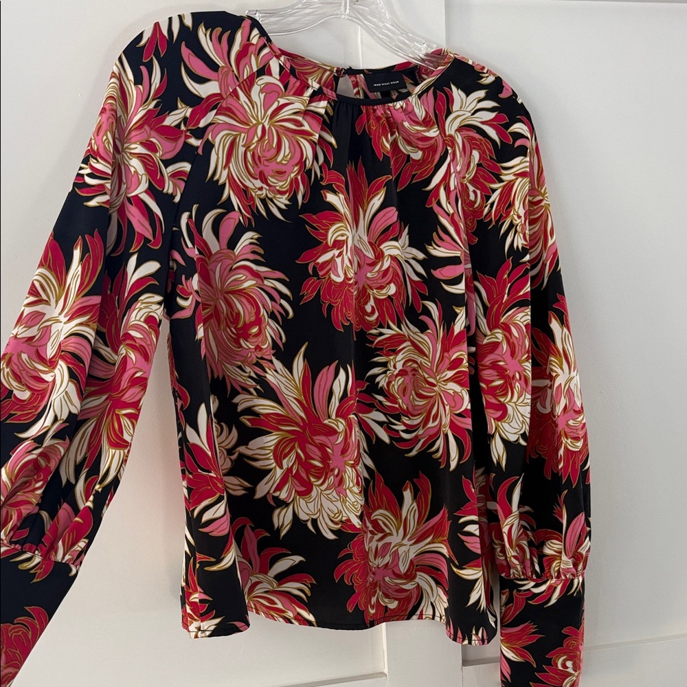 Who What Wear Black and Pink Floral Blouse